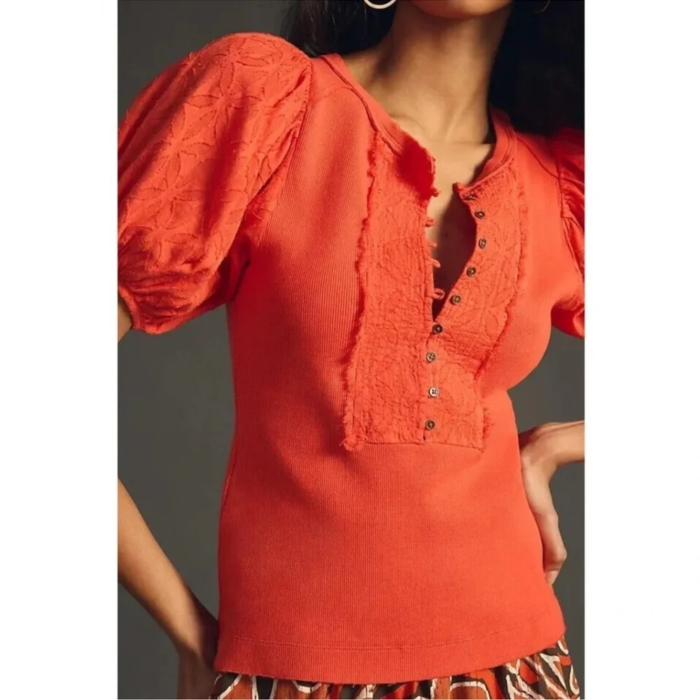 Anthropologie Pilcro Bella Henley Orange top - Picture 14 of 14